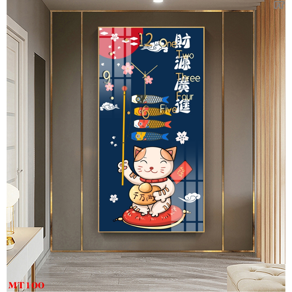 Tranh Treo Tường Đồng Hồ Mèo May Mắn
