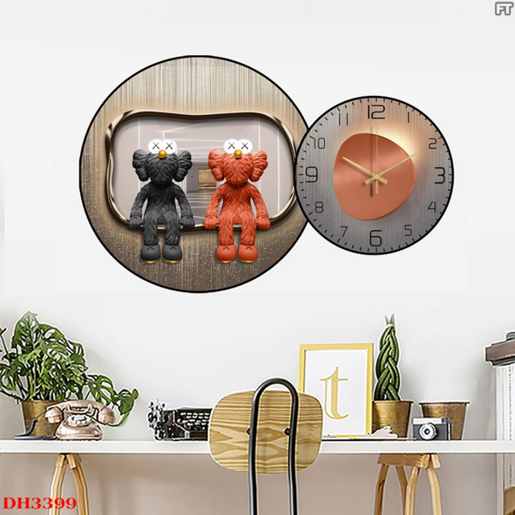 Tranh Treo Tường Đồng Hồ Hoa Lá, Gấu Kaws Bearbrick, Cửu Ngư Tinh Tế Hiện Đại OHA Decor