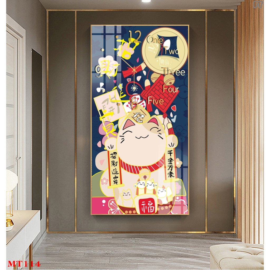 Tranh Treo Tường Đồng Hồ Mèo May Mắn
