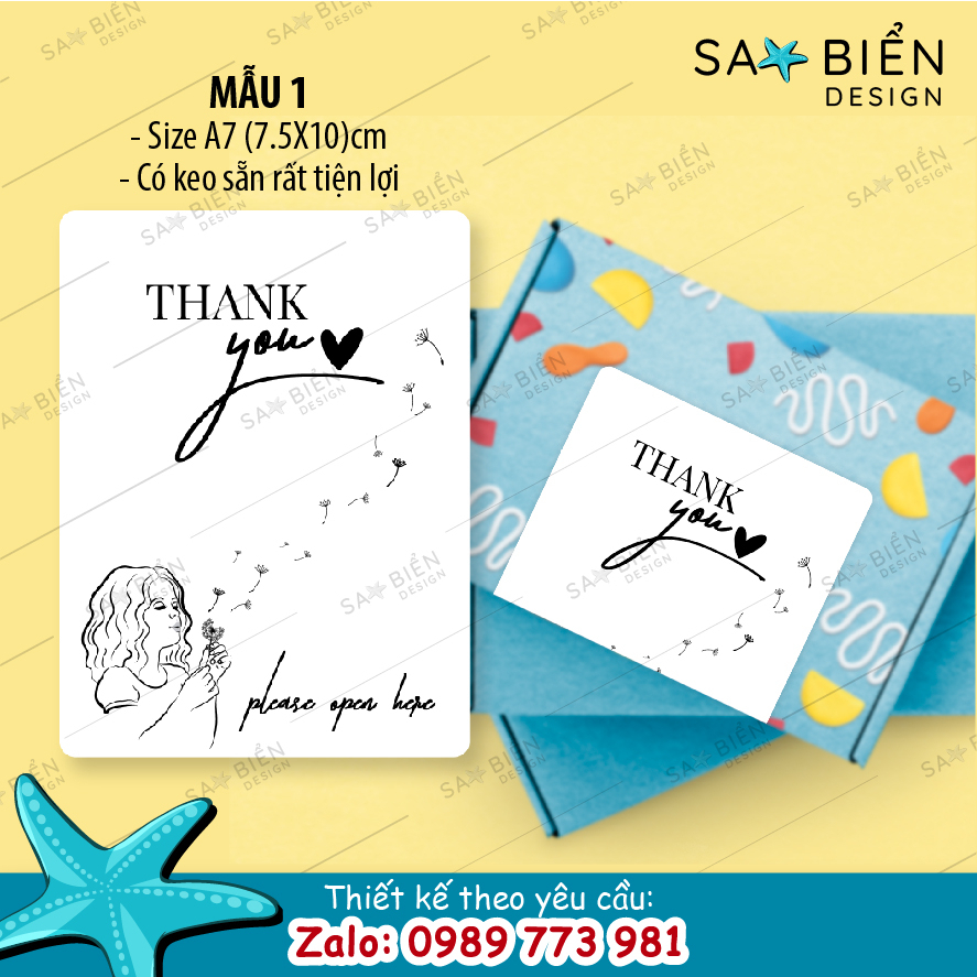 Tem nhãn dán/ Sticker A7 hình cô gái niêm phong hộp giấy thank you ...