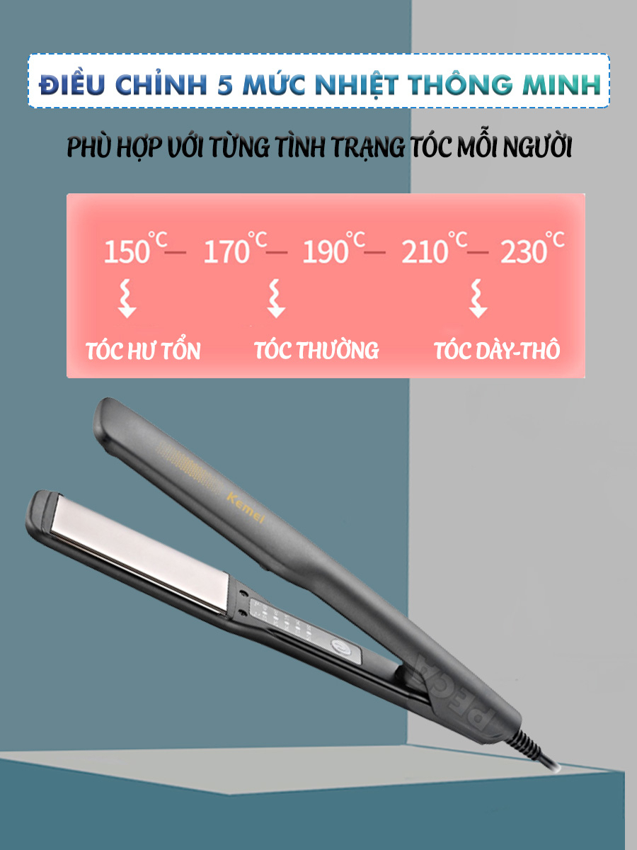 Ảnh Máy duỗi tóc điều chỉnh 5 mức nhiệt Kemei KM-2518 sử dụng được cho mọi loại tóc có thể là ép tóc, uốn cụp, uốn sóng 2