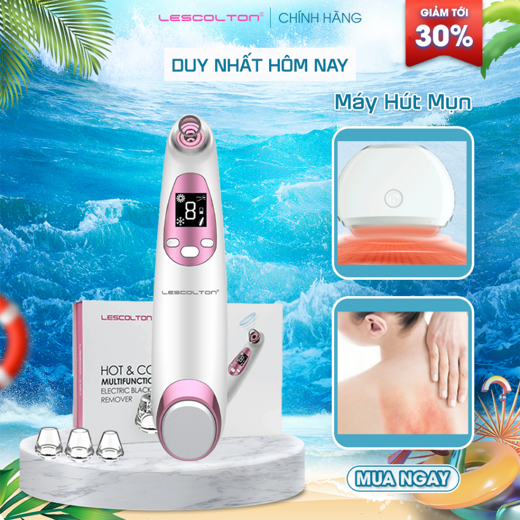 Ảnh Máy hút mụn đầu đen cầm tay mini Lescolton gồm cả chế độ máy massage mặt nóng lạnh đa năng kèm 5 đầu hút 3