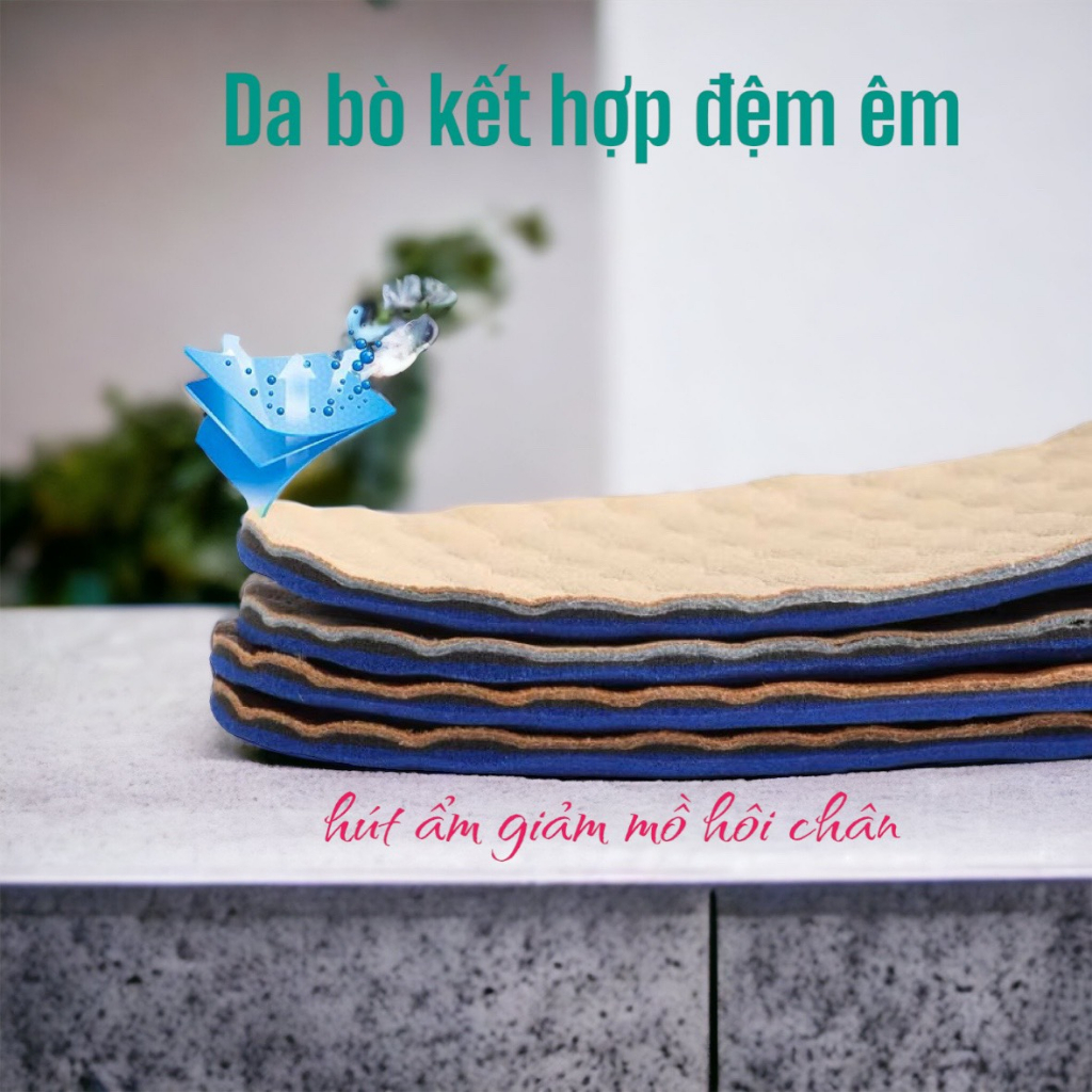 Lót giày da bò có đệm mút gót hàng chuẩn cao cấp hút ẩm khô thoáng độ bám cao