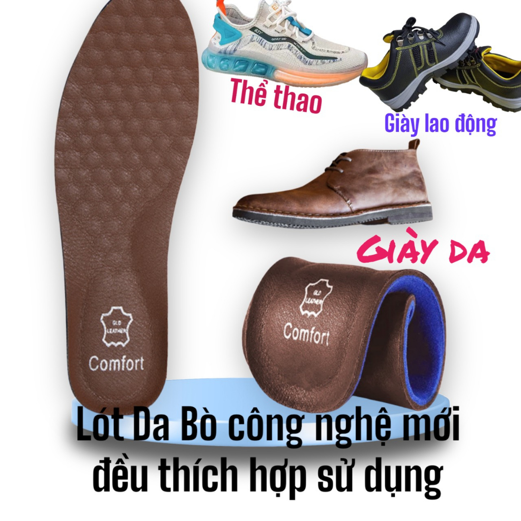 Lót giày da bò có đệm mút gót hàng chuẩn cao cấp hút ẩm khô thoáng độ bám cao
