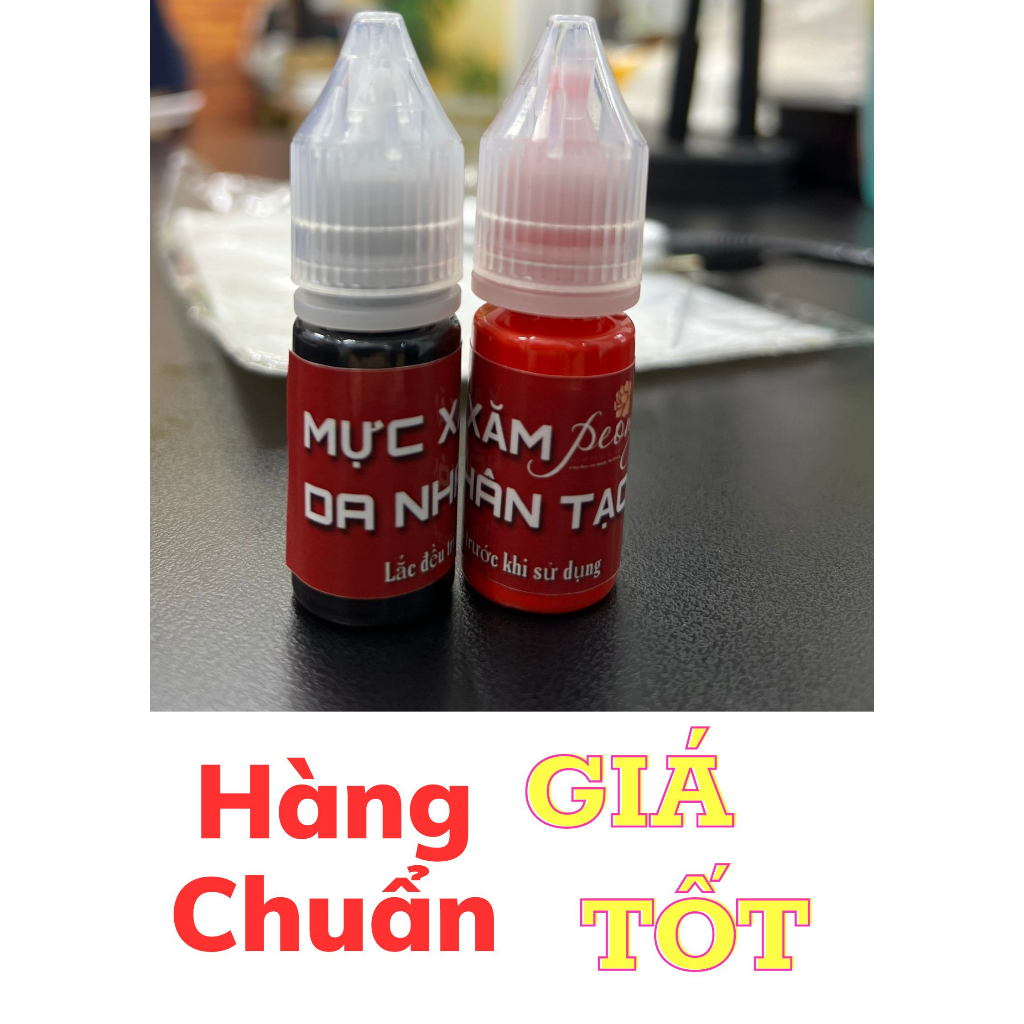 Mực Tập Phun Xăm PEONY - Mực Học Phun Xăm trên Da Giả, Da Nhân Tạo - 2 màu Đỏ Đen - Sánh đặc - Bám màu nhanh