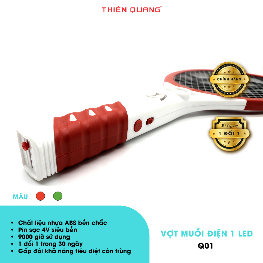 Vợt diệt muỗi điện tử Thiên Quang LED nhựa ABS siêu bền,  tiêu diệt côn trùng, 1 đổi 1 trong 30 ngày