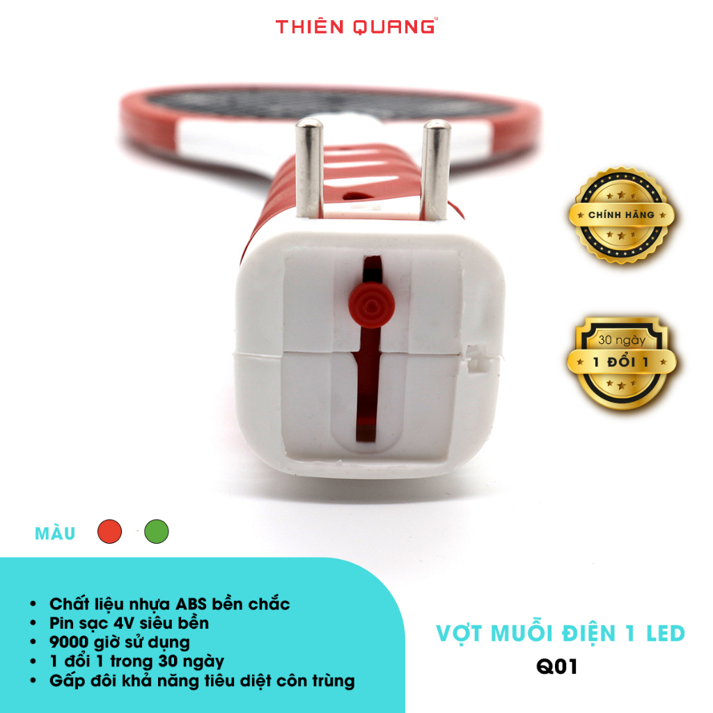 Vợt diệt muỗi điện tử Thiên Quang LED nhựa ABS siêu bền,  tiêu diệt côn trùng, 1 đổi 1 trong 30 ngày
