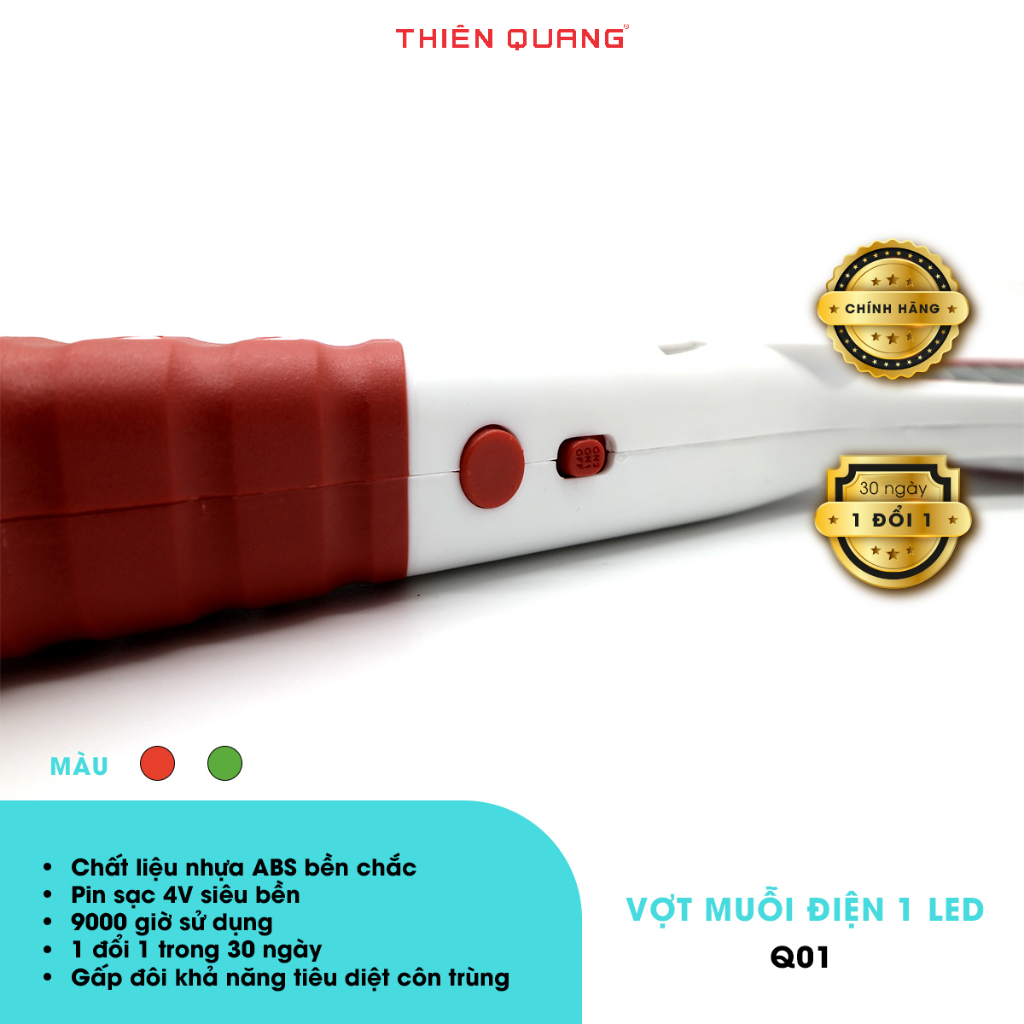 Vợt diệt muỗi điện tử Thiên Quang LED nhựa ABS siêu bền,  tiêu diệt côn trùng, 1 đổi 1 trong 30 ngày