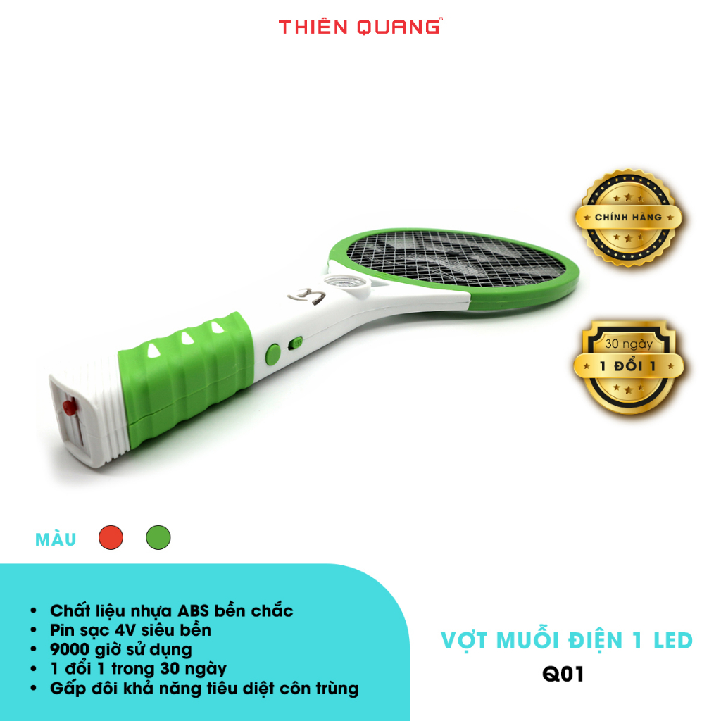Vợt diệt muỗi điện tử Thiên Quang LED nhựa ABS siêu bền,  tiêu diệt côn trùng, 1 đổi 1 trong 30 ngày