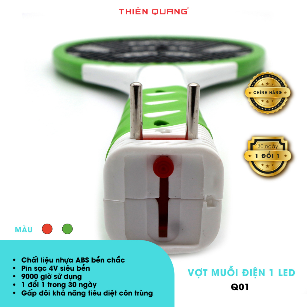 Vợt diệt muỗi điện tử Thiên Quang LED nhựa ABS siêu bền,  tiêu diệt côn trùng, 1 đổi 1 trong 30 ngày