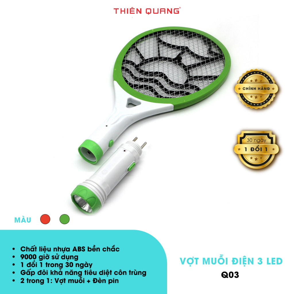 Vợt muỗi thông minh 3 in 1 Thiên Quang 3 LED nhựa ABS siêu bền, tích hợp đèn pin