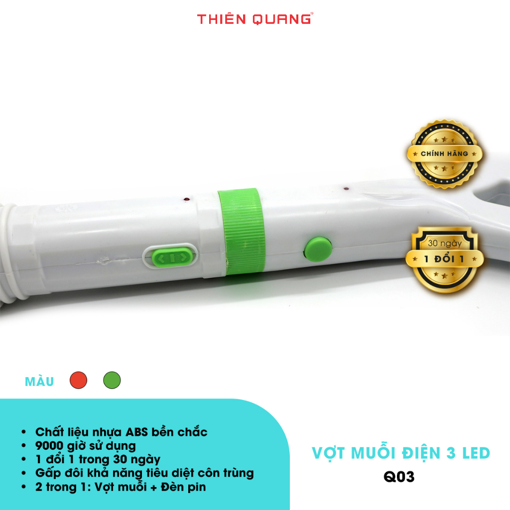 Vợt muỗi thông minh 3 in 1 Thiên Quang 3 LED nhựa ABS siêu bền, tích hợp đèn pin