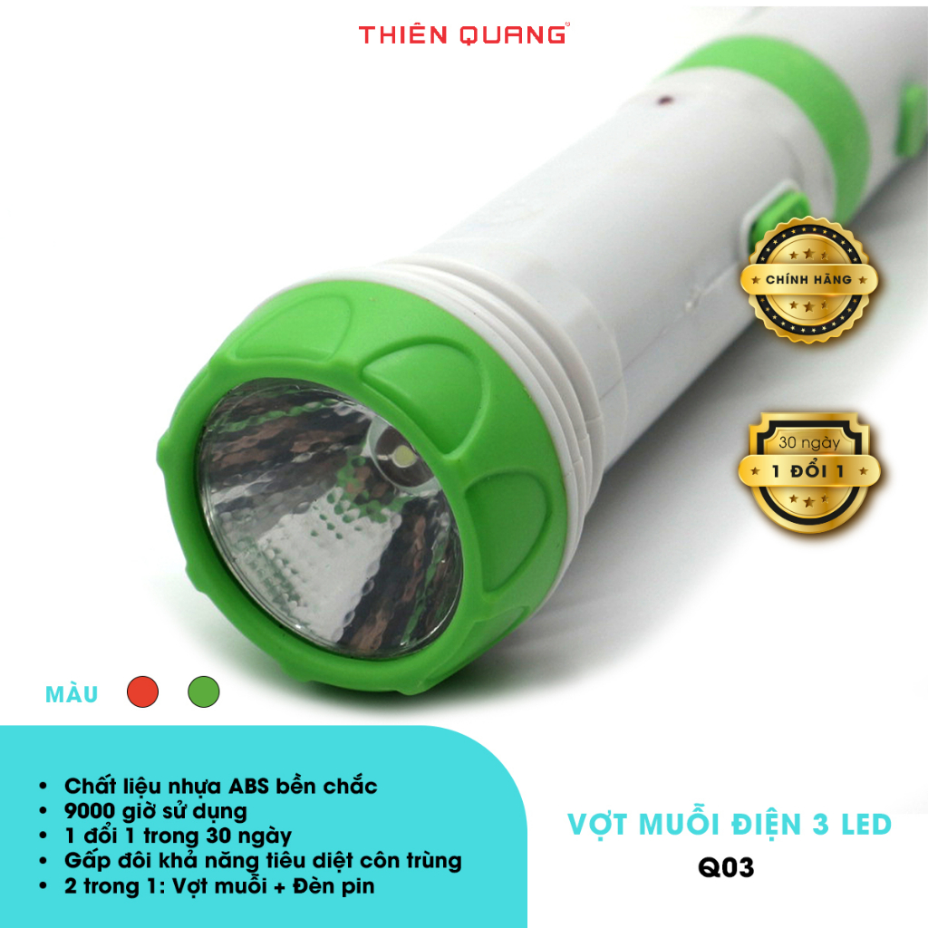 Vợt muỗi thông minh 3 in 1 Thiên Quang 3 LED nhựa ABS siêu bền, tích hợp đèn pin