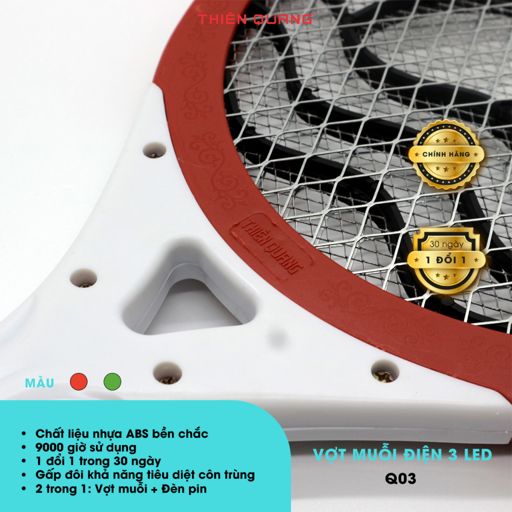 Vợt muỗi thông minh 3 in 1 Thiên Quang 3 LED nhựa ABS siêu bền, tích hợp đèn pin
