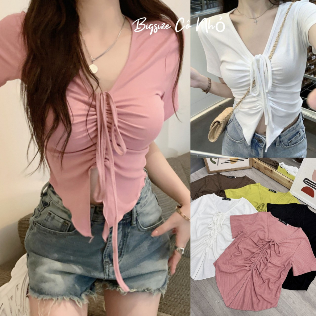 Áo Croptop Bigsize Rút Dây,Áo Thun Rút Ngực Big Size Tay Ngắn Vải Dệt ...