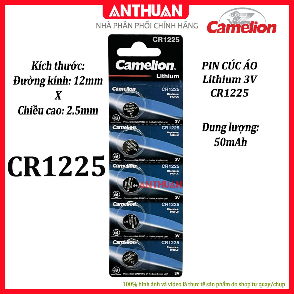Pin CR1225 Camelion 3V. Pin đồng hồ chất lượng cao, pin nút áo thay điều khiển 5020LC DATE 10 NĂM
