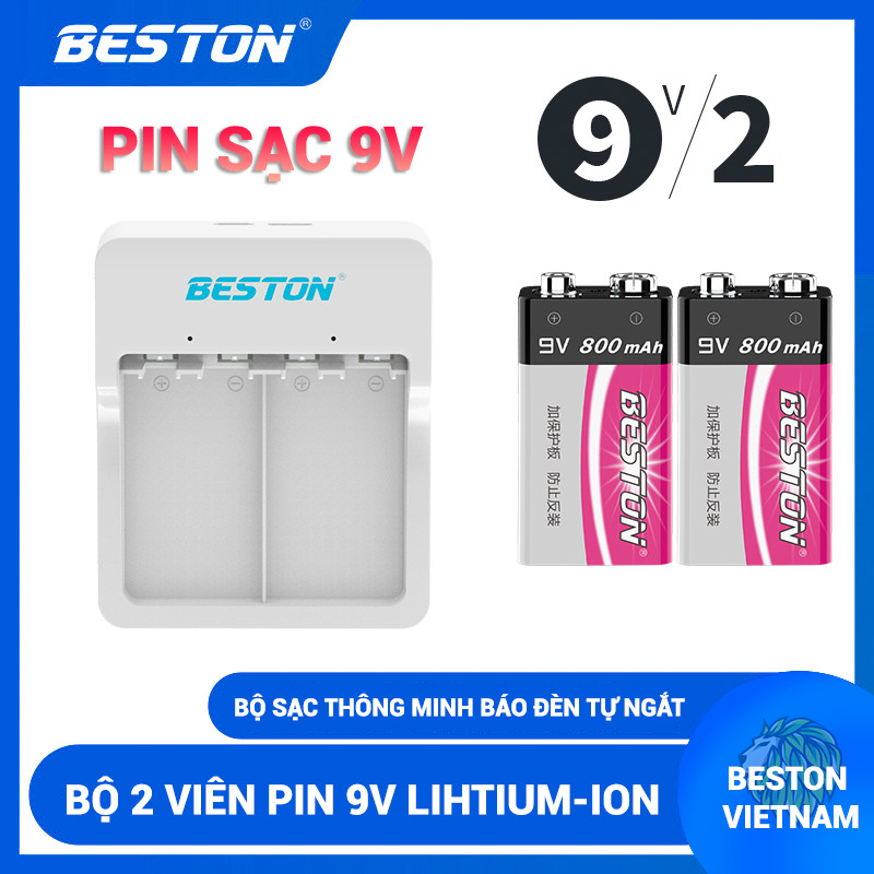 Combo 2 Pin sạc Lithium 9V 800mAh + Sạc 9V Beston M7023 dùng cho pin ...