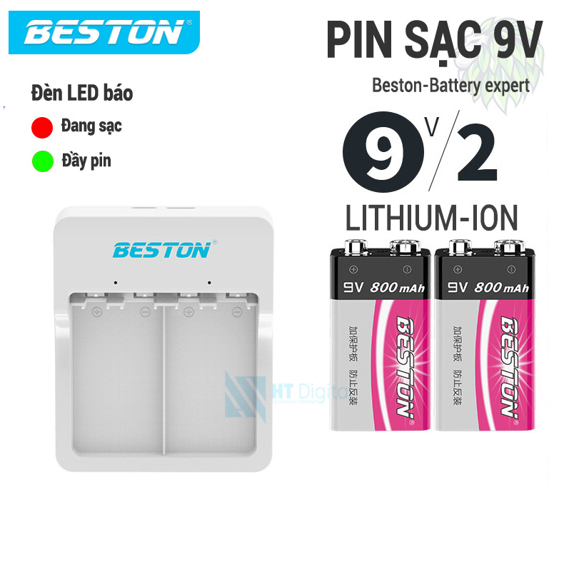 Combo 2 Pin sạc Lithium 9V 800mAh + Sạc 9V Beston M7023 dùng cho pin ...