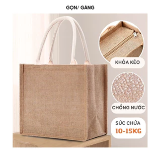 Túi cói túi đựng quần áo có khoá kéo size to túi cói đi biển túi du lịch chống nước trơn form cứng đựng laptop Gọn Gàng