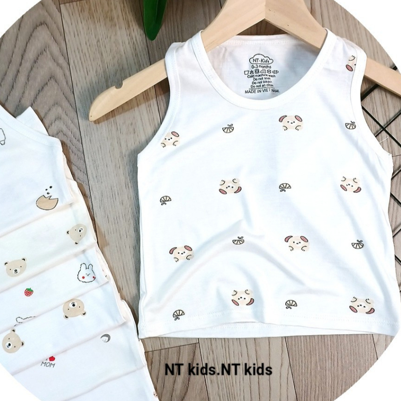 Áo ba lỗ chất thun lạnh nền trắng họa tiết thú đáng yêu cho bé từ 4-14kg mesocshop