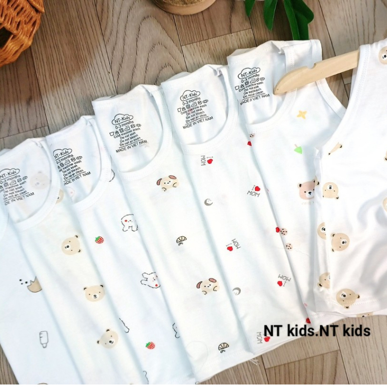 Áo ba lỗ chất thun lạnh nền trắng họa tiết thú đáng yêu cho bé từ 4-14kg mesocshop