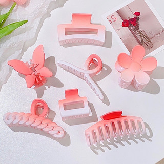 Set 8 Kẹp Tóc Nhựa màu HỒNG OMBRE Dành Cho Nữ,  Kẹp tóc càng cua HỒNG nhiều hình dạng xinh xắn dễ thương