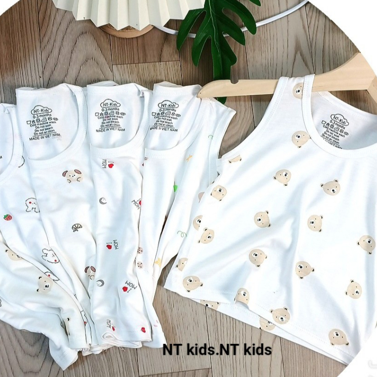 Áo ba lỗ chất thun lạnh nền trắng họa tiết thú đáng yêu cho bé từ 4-14kg mesocshop