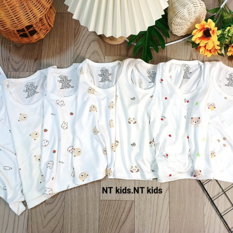 Áo ba lỗ chất thun lạnh nền trắng họa tiết thú đáng yêu cho bé từ 4-14kg mesocshop