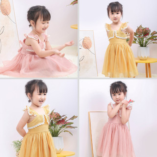 VÁY CÔNG CHÚA BÉ GÁI 2 DÂY PHỐI BÈO – CHẤT TƠ BỌT MỀM MẠI, XINH XẮN CHO BÉ