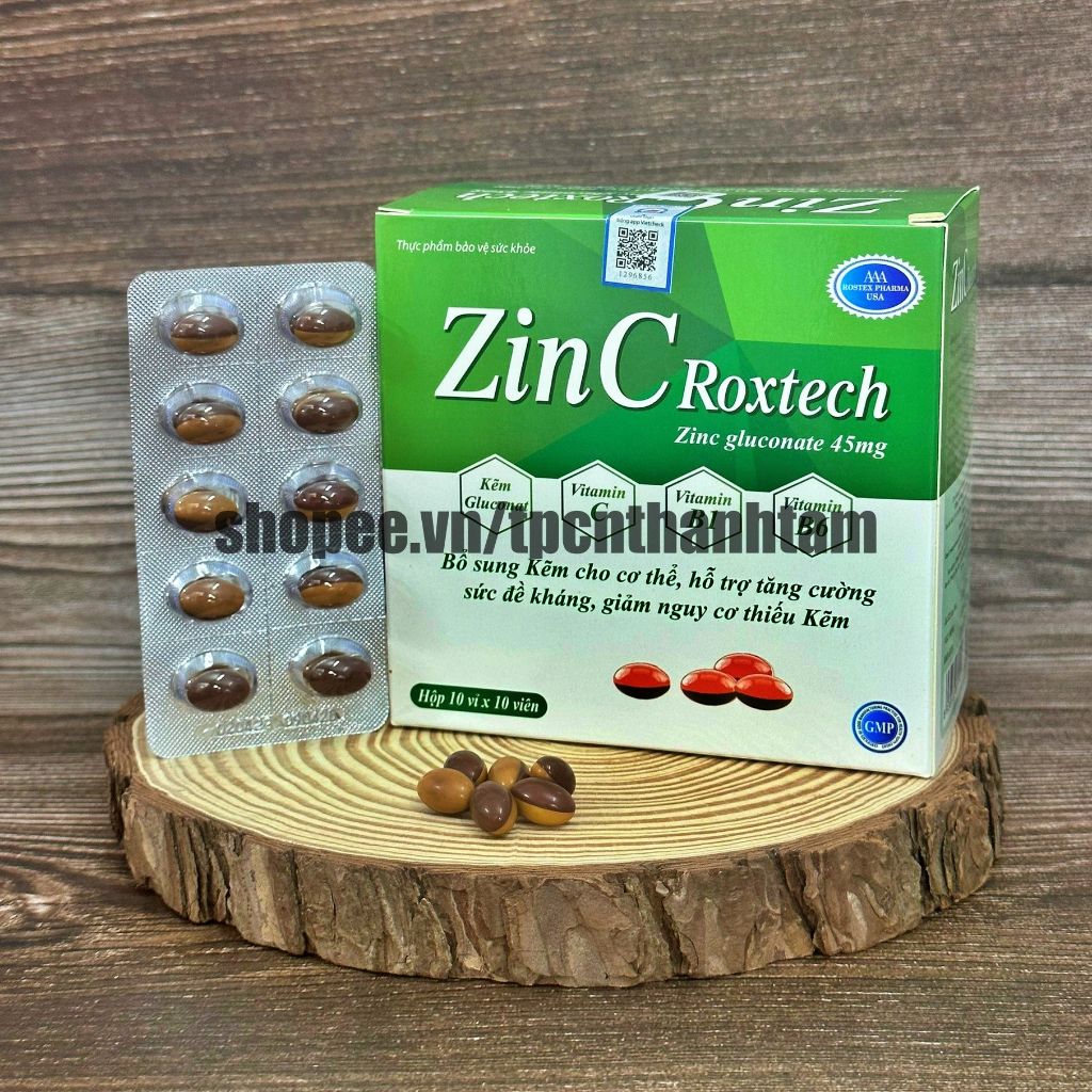 Viên uống tăng đề kháng ZinC Roxtech bổ sung kẽm hỗ trợ tăng cường hệ ...