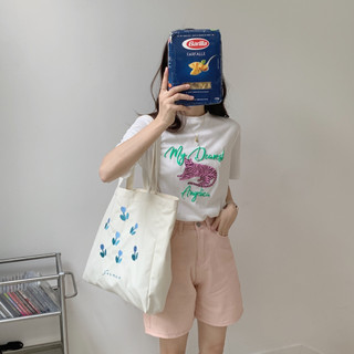 MEOWU Túi tote phong cách Hàn Quốc thêu hoa cam và hoa xanh chất vải dày dặn