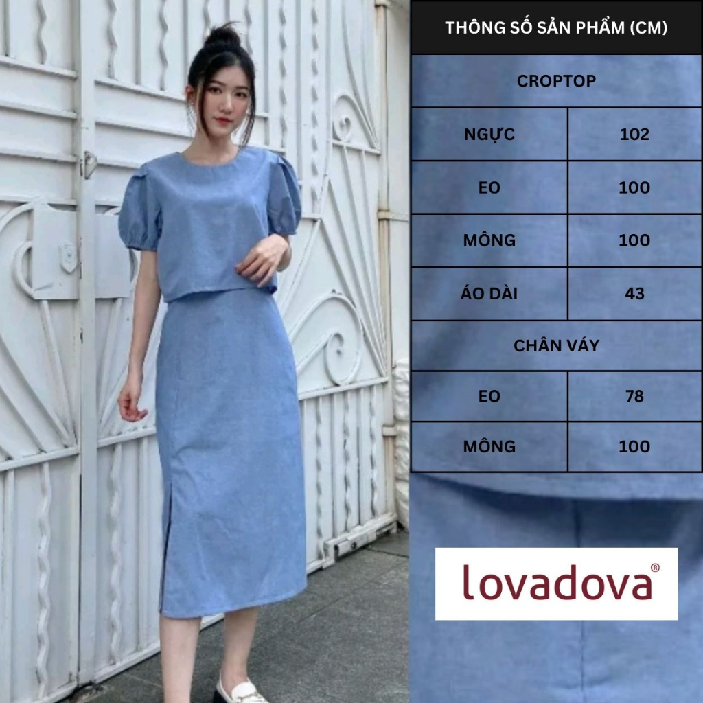 Set áo croptop phối chân váy xẻ Lovadova 23D03C004