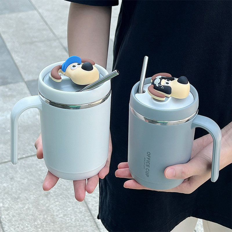 Cốc iNox 500ml Giữ Nhiệt Có Quai Cầm HEALTHY LIFE Kèm Sticker Và Ống ...