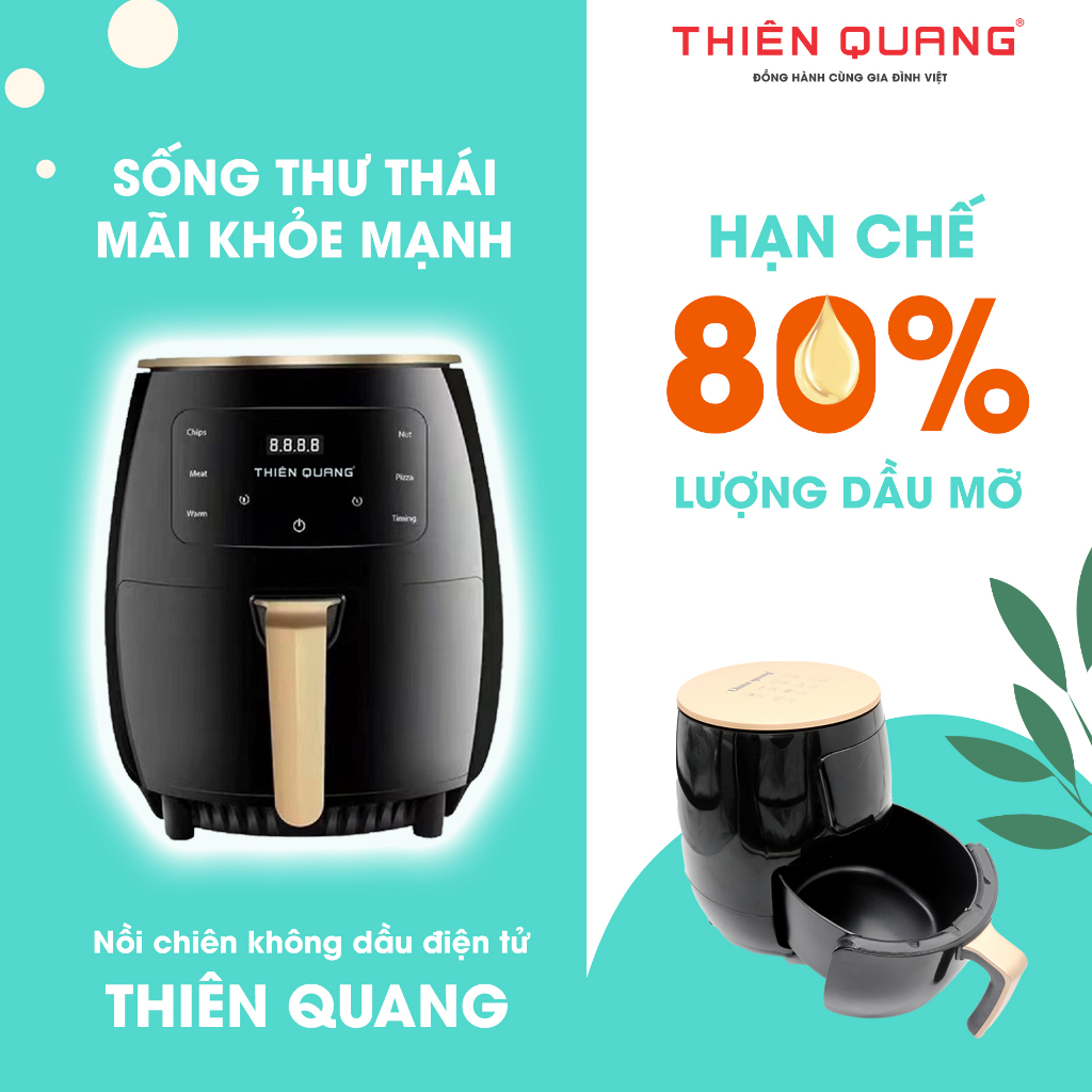 Nồi chiên không dầu Thiên Quang, màn hình điện cảm ứng, dung tích 4.5L, công suất lớn 1.500W
