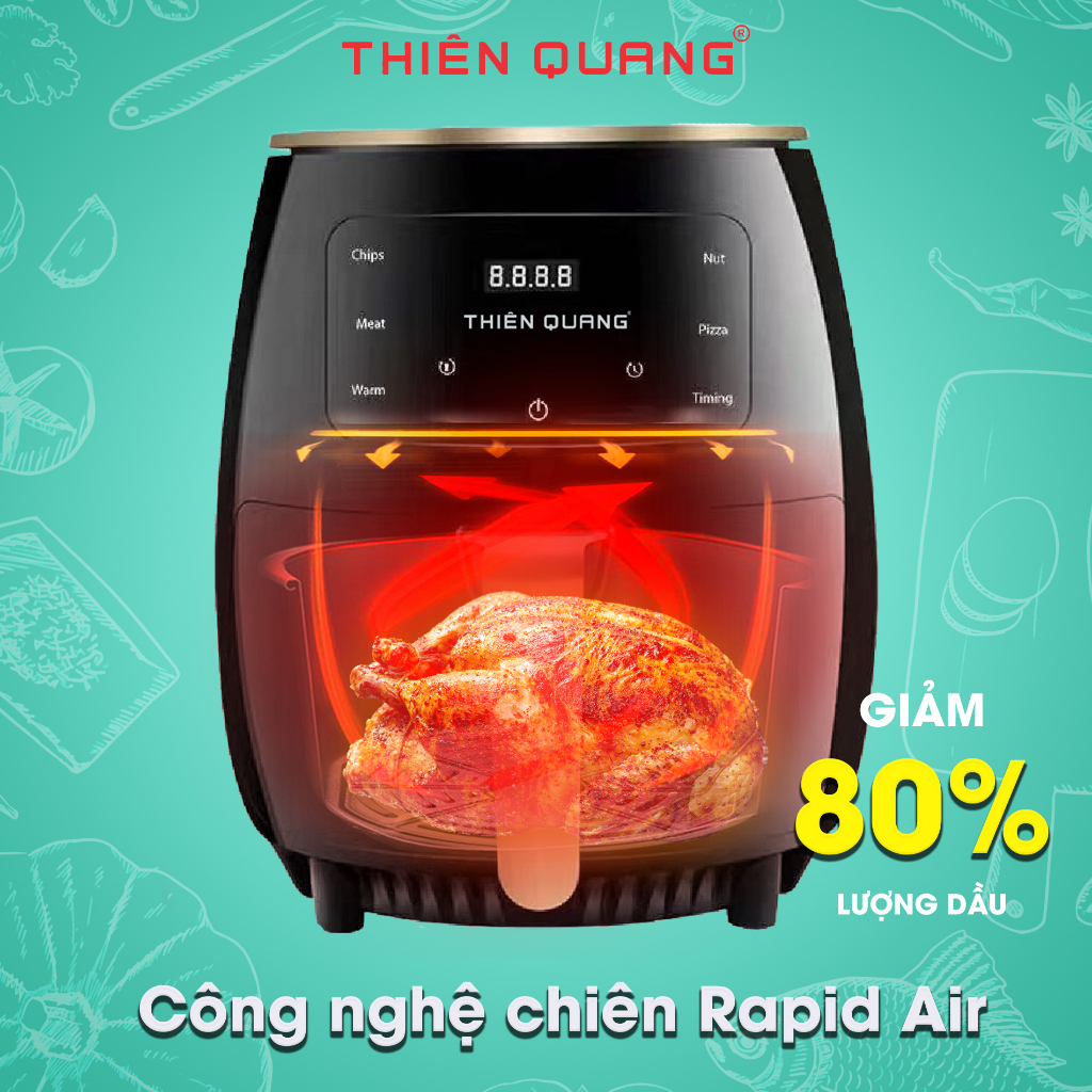 Nồi chiên không dầu Thiên Quang, màn hình điện cảm ứng, dung tích 4.5L, công suất lớn 1.500W
