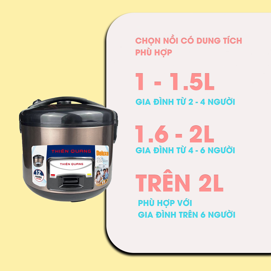Nồi cơm điện cao cấp Thiên Quang, thiết kế hiện đại, dung tích 1.8L, công suất 700W