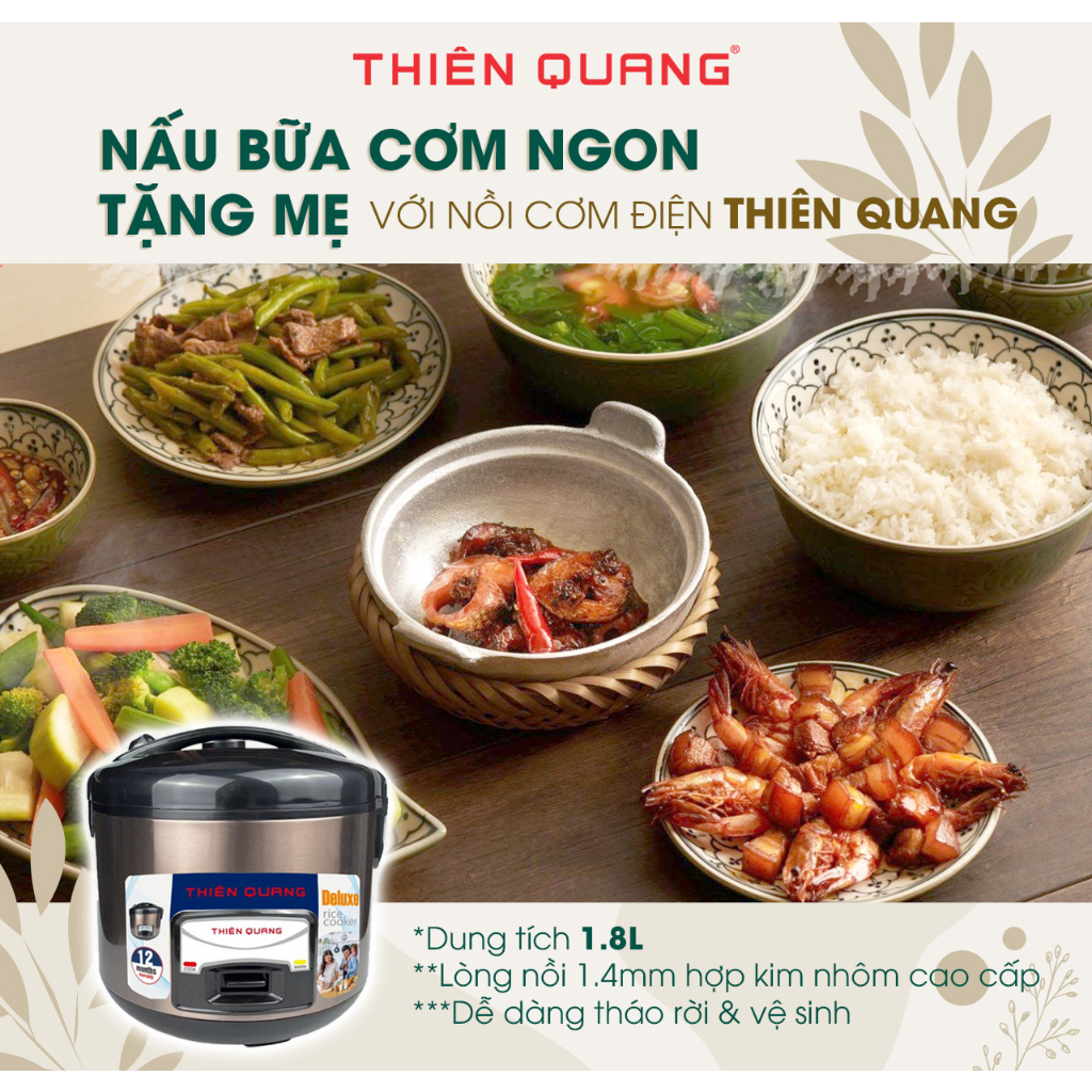 Nồi cơm điện cao cấp Thiên Quang, thiết kế hiện đại, dung tích 1.8L, công suất 700W
