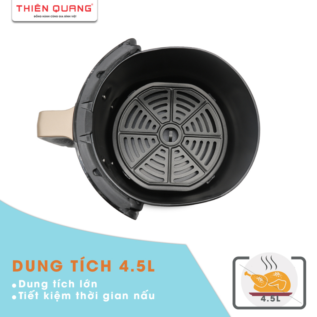 Nồi chiên không dầu Thiên Quang, màn hình điện cảm ứng, dung tích 4.5L, công suất lớn 1.500W
