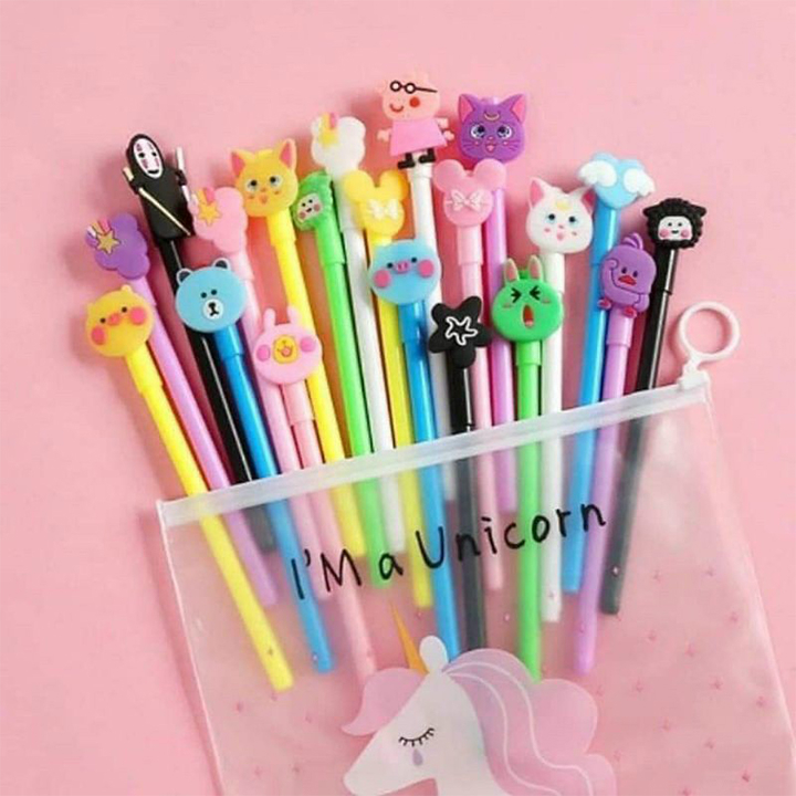 Túi bút gel nước hình thú cute, 20 cây mẫu ngẫu nhiên - phụ kiện học tập dễ thương.