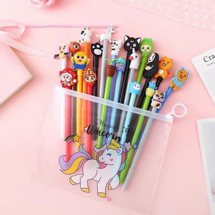 Túi bút gel nước hình thú cute, 20 cây mẫu ngẫu nhiên - phụ kiện học tập dễ thương.