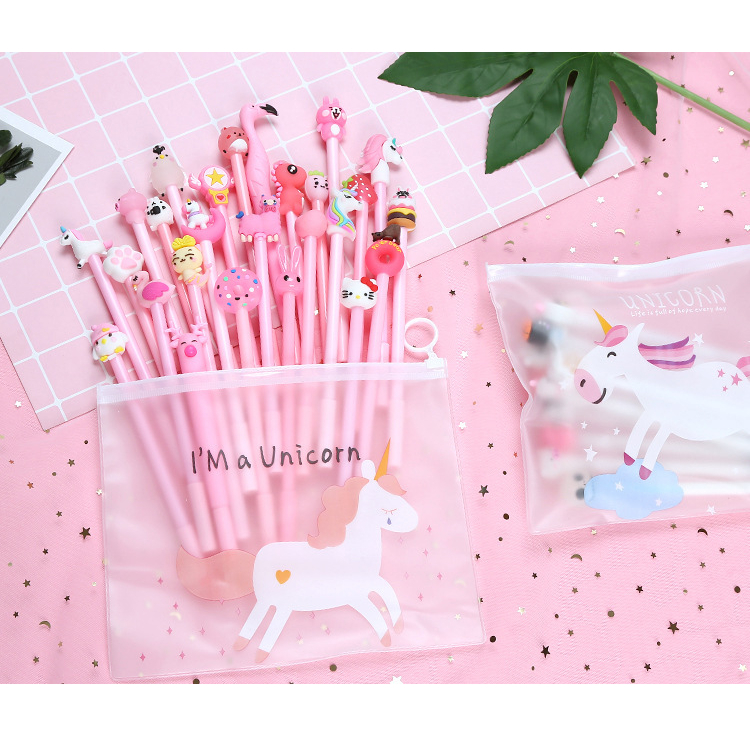 Túi bút gel nước hình thú cute, 20 cây mẫu ngẫu nhiên - phụ kiện học tập dễ thương.