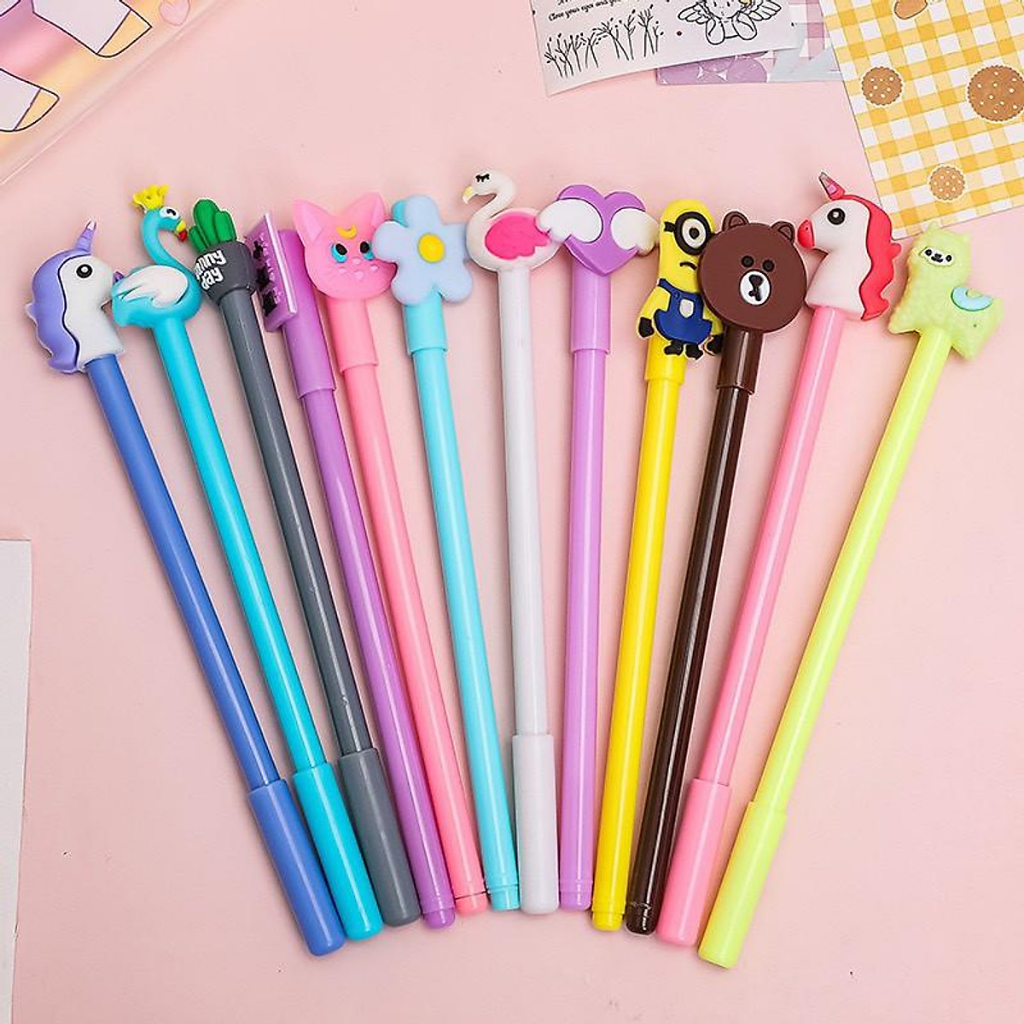 Túi bút gel nước hình thú cute, 20 cây mẫu ngẫu nhiên - phụ kiện học tập dễ thương.