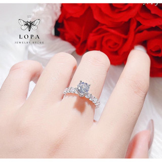 Nhẫn nữ bạc ta cao cổ đá chủ viền đá to LOPA