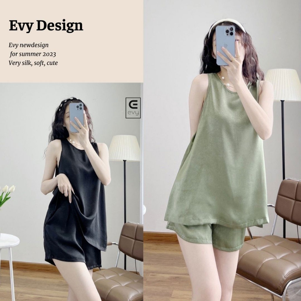 Set lụa tiểu thư sát nách, bộ đồ ngủ mềm mại, nữ tính BN009 | Shopee ...