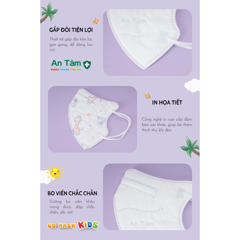 6D MASK KID - Set 300 Cái Khẩu Trang Y Tế kháng khuẩn Trẻ Em chính hãng An Tâm 4 lớp dày dặn