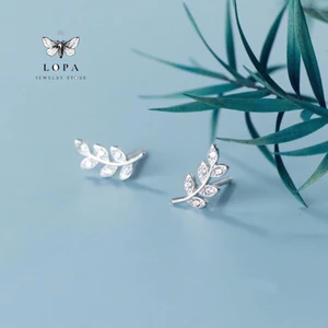 Khuyên tai nữ bạc ta cành lá xinh xắn nhẹ nhàng LOPA