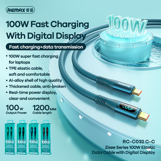 Cáp sạc nhanh Remax RC-C032 TypeC to TypeC PD 100W, có LCD báo dòng sạc, dài 1.2m