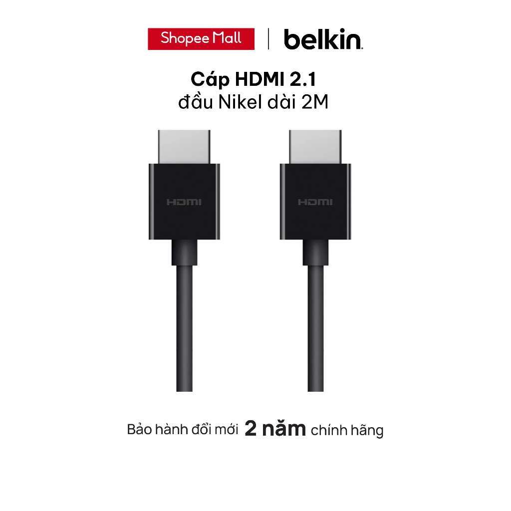Cáp HDMI 2.1 Belkin Ultra HD 8K tương thích với Dolby Vision™  dài 2 mét - Hàng Chính Hãng - BH 2 Năm - AV10175bt