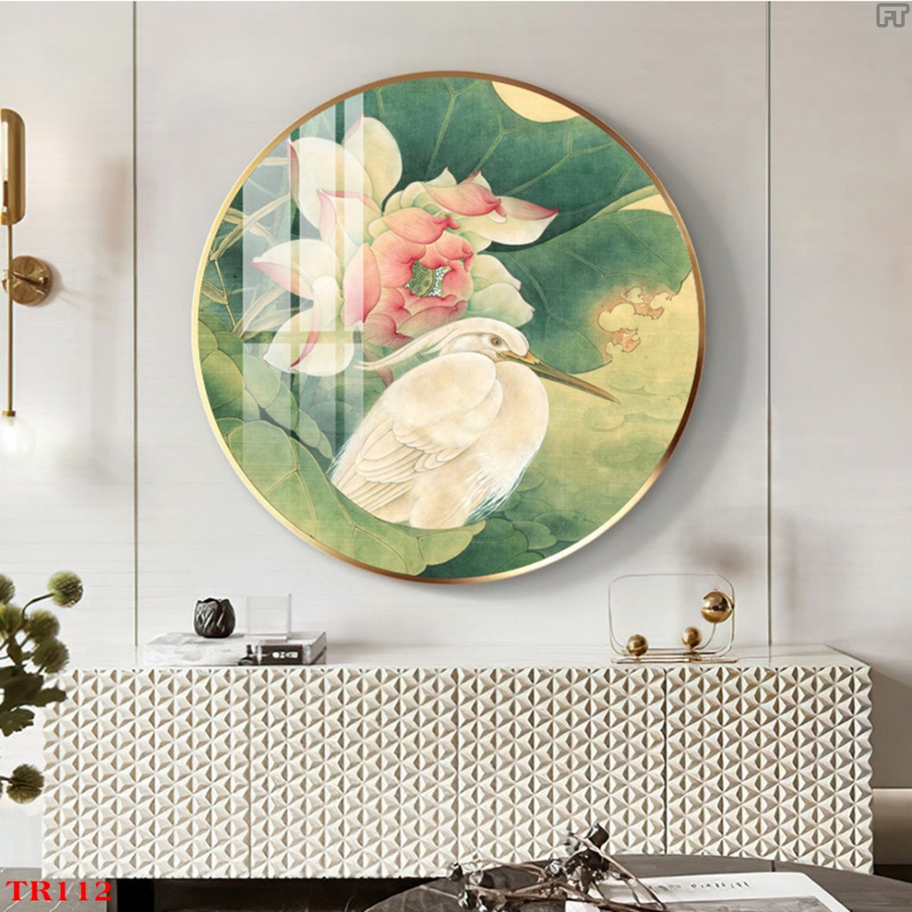 Tranh Tròn Tráng Gương Treo Tường Hoa Sen