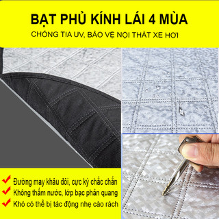 Tấm Che Nắng Kính Lái Ô Tô 4 Lớp Tráng Bạc Cao Cấp 9 Nam Châm, 4 Dây Đai, Tai Gương Phản Quang